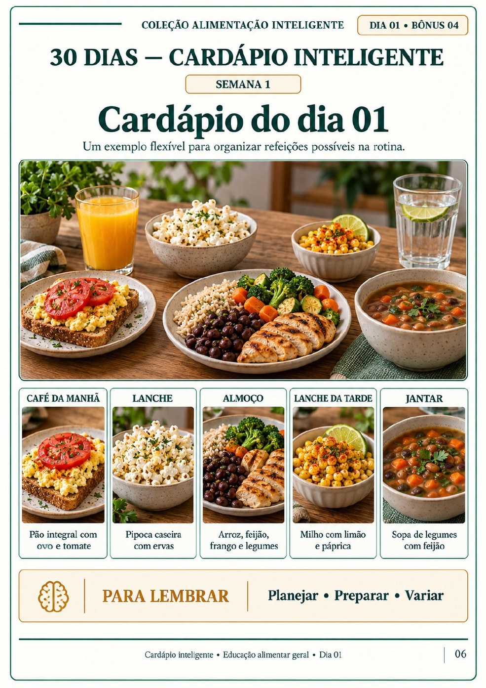Página real do Bônus 04 — Cardápio do dia 01